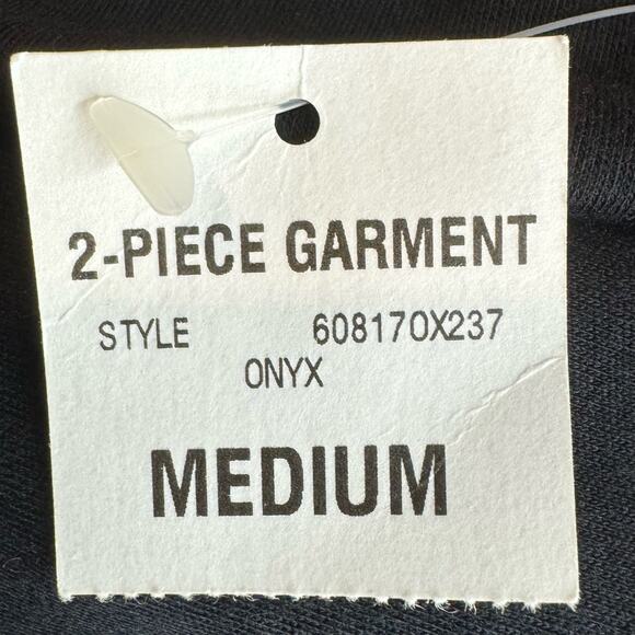 I Magnin 2 Piece Set M Black Long Sleeve Top Elastic Waist Pants Embroidered - Picture 15 of 15